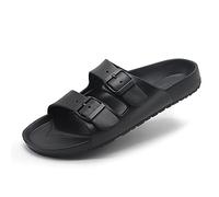 BEMGNAR Mens Lightweight Comfort Slides Double Buckle Slip-on Adjustable EVA Orthopedic Flat Sandals, Black, 12