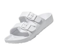 BEMGNAR Mens Lightweight Comfort Slides Double Buckle Slip-on Adjustable EVA Orthopedic Flat Sandals, White, 13
