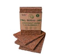 BeMind Coconut Husk Scrubber(3) Compostable Eco-Friendly Scouring Pads for Dishes| Biodegradable Natural Coir Scrub Pad| Non-Scratch