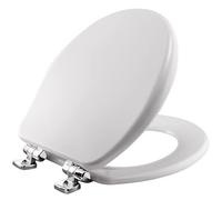Bemis 9170CSLA 000 Alesio Toilet Seat with Chrome Hinges Will Slow Close, Never Loosen and Provide The Perfect Fit, Round, High Density Enameled Wood, White