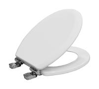 BEMIS Chicago Ultra-Fix White Toilet Seat. Soft Close Toilet Seat with Easy Lift Chrome Plated Hinges. Wooden Material for Easy Clean, Universal &