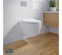 Bemis Click & Clean® D-Shape Toilet Seat with Soft-Close Mechanism, Cleaning with Best Hygiene Thanks to Patented Removal System, Easy Installation from The Top, Antibacterial Plastic, White, D-Shape