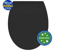 BEMIS Click&Clean® Slim Soft Close Toilet Seat - Matt Black | Top Fixing Black Toilet Seat, with Quick Release Click & Clean Technology | Steel Hinges | Universal | Slim Design
