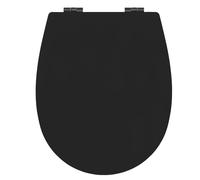 BEMIS Hudson Ultra-Fix Matt Toilet Seat - Black. Wooden Toilet Seat with Water Based Paint for Easy Clean. Adjustable Matt Black Hinges, Universal & Easy Installation