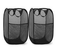 Bemkoo 2 Pack Durable Collapsible Laundry Baskets - Reinforced Mesh Pop Up Laundry Hamper with Pocket, Foldable Dirty Clothes Hamper for Laundry, Bathroom, Kids Room, Dorm or Travel Black