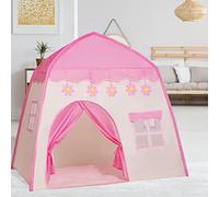 Bemodst Kids Princess Castle Game Tent, Pink Flower & Blue Star Design, Foldable Play Tent for Indoor & Outdoor, Age 3+, Unisex, 130cm (L) x 100cm (W) x 130in (H)