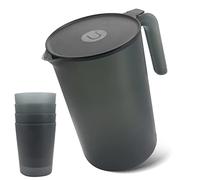 Bemodst Plastic Cold Water Bottle, Large Capacity 2.5L Fridge Jug, with 4 Cups, High Temperature Resistant Reusable Juice Pot, Can Jug with Lid, Household Water Cup Set.(Black)