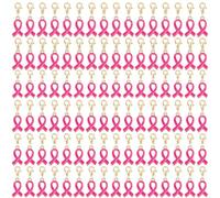 Bemonew 100PCS Breast Cancer Awareness Ribbon Pendants with Lobster Clasp for Jewelry Making Bracelets Necklaces Earring Women DIY Crafts, Rose Red