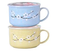 Bemonew 2PCS 800ml/28oz Wintersweet Soup Bowl with Handle Sealing Microwave Travel Mug for Ramen & Porridge