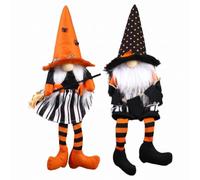 Bemonew 2pcs Halloween Gnomes, Halloween Gnome Plush Couple Decor With Witch Broom & Boo Hat, Black & Orange