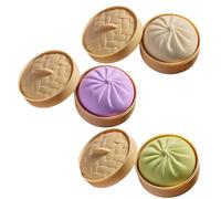 Bemonew 3PCS Giant Dumpling Squish, 3.9x2.2 inch Dumplings Stress Ball with Steam Basket Stress Relief Toy for Sensory Play and Fidget Fun, Purple + White + Green