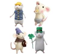 Bemonew 4 Sets Needle Felting Starter Kit Cute Mice Animal Craft Set with Tools for Adults