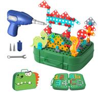 Bemonew 450Pcs Kids 3D Montessori Tool Box Electric Drill & Wrench Set for Ages 3-12 (Dinosaur Theme)