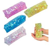 Bemonew 4Pcs Water Wiggler for Kids Adults Stress Relief Water Snake Toy with Ribbon Inside Soft & Cool Rubber Squeeze Toys, 4.3x1.6in, Random Color