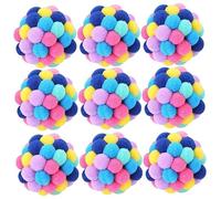 Bemonew 9PCS Cat Pom Pom Balls, 1.8 inch Colorful Fuzzy Cat Toys with Bells Interactive Kitten Chew Toys Teething to Keep Busy