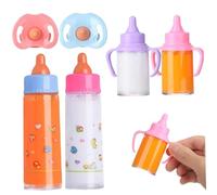 Bemonew Baby Doll Bottles with Pacifiers 6Pcs/Set Simulated Baby Bottles for Dolls with Disappearing Milk or Juice Pretend Play Dolls Accessories, for Kids, Style 2