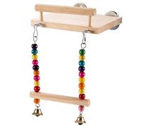 Bemonew Bird Toys for Parakeets Bird Swing, Natural Wood Perch with Beads & Bell, Parakeet Cage Accessories for Parrots Finches, StyleA