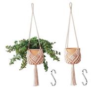 Bemonew Boho Plant Hanger Macrame Plant Hangers 2PCS 35 Inch Cotton Rope Weaving Boho Hanger with S-Shaped Hooks Hanging Plants Holder for Home Decor