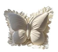 Bemonew Butterfly Pillow Aesthetic White Lace Ruffle Plush Velvet Cute Throw Pillows Decorative for Sofa Couch Bed Car Office