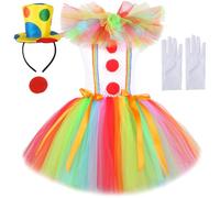 Bemonew Carnival Costumes for Women 1 Set Clown Costume for Women, Rainbow Dot, with Accessories, Size M