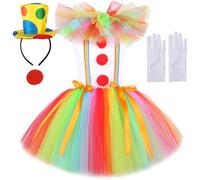 Bemonew Carnival Costumes for Women 1 Set Clown Costume for Women, Rainbow Dot, with Accessories, Size M