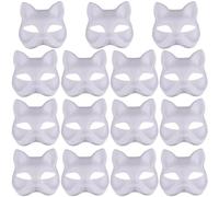 Bemonew Cat Mask 15Pcs Half Fox Mask White Therian DIY Paintable Blank Masquerade Masks with Elastic Band Animal Face for Holloween, Masquerade Party, Cosplay