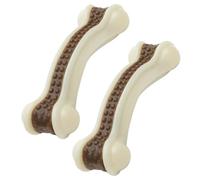 Bemonew Dog Bones For Aggressive Chewers 2PCS Indestructible Dog Chew Toy, Beef-flavored Indestructible Toys, 2-in-1 Tough Chew Toy, Brown & White