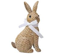 Bemonew Easter Bunny Figurine Cute Realistic Rabbit Figurine Resin Rabbit Decor with Bow Vivid Easter Decorations for Home Garden Yard, Sitting, 4.9x3.2x8.1inch