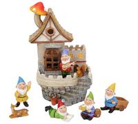 Bemonew Fairy Garden Kit Solar Fairy Garden House with Gnomes - Enchanted Castle Kit, Waterproof Resin Mushroom Cottage & Small Gnomes Figurines Set
