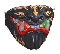 Bemonew Halloween Mask, Samurai Voice Changer Mask With Movable Mouth & Led Effects - Devil Half For Cosplay & Masquerades, Black
