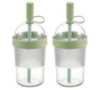 Bemonew Iced Tumblers 2Pcs Leak Resistant Travel Clear 20oz | 360° Clear Ribbed Design, Double Seal Lid, Wide Straw Iced Coffee & Milk Tea, Portable Reusable