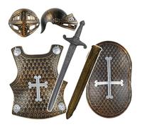 Bemonew Kids Knight Costume, Knight Armor Set For Kids - Helmet, Chest Plate, Sword, Sheath & Shield, Bronze