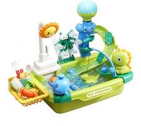 Bemonew Kids Play Sink, Toddler Sink with Running Water - Dinosaur Themed Kids Water Play Set with Electric Circulating System, Fishing, Dishwashing & Multi-slide Features