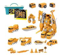 Bemonew Magnetic Car Set, 26PCS Transforming Construction Vehicle Toys with Storage Box, Educational Magnetic Cars for Kids Ages 2+