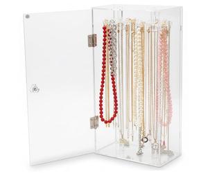 Bemonew Necklace Holder Stand, 12.6-inch Acrylic Necklace Display with Rotating Hooks & Magnetic Closure, Dust-Proof Clear Case for Bracelets and Chains