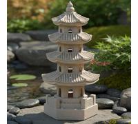 Bemonew Pagoda Garden Statue Solar Powered Pagoda Lantern Resin Outdoor Zen Japanese Garden Decor for Balcony, Patio, Porch, Yard 11.4x4.7x4.7 inch Khaki