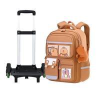 Bemonew Rolling Backpack with 6 Wheels Large Capacity Capybara Backpack with Retractable Handle Waterproof Cartoon School Bag Reflective Strap for Kids Boys Girls Student