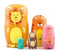 Bemonew Russian Dolls, Handmade White Tiger Wooden Nesting Dolls - 5-layer Russian For Kids, Safe Educational Toy