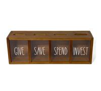 Bemonew Save Spend Give Bank For Kids, 4-slot Wall-mounted Savings Box With Magnetic Lids, Visual Money Saving Box For Bedroom, Living Room, Laundry Room - Brown