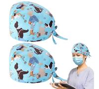 Bemonew Scrub Caps 2Pcs Nurse Hat Sweat Absorbent Scrub Caps One Size Adjustable Tie Back Surgical Cap with Elastic Band & Sweatband Cotton Nursing for Men Women
