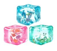 Bemonew Squish Toys 3 Pack Ice Cube Stress Ball, Cute Stress Relief Fidget Toys with Ocean-Themed & Star Decor Clear Sensory Fidget for Kids Adults, 2 Inch