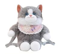 Bemonew Stuffed Animal Backpack, Cute Ragdoll Cat Plush With Lace Bib & Embroidery, Plush Backpack For Outings, Gray