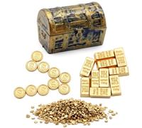 Bemonew Teeny Tinies Mini Treasure Chest, Pirate Treasure Decor for Fairy Garden, Model Scenes, Crafts & Tabletop Décor, Gold Coin & Gold Bar Set