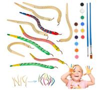 Bemonew Wooden Snake, 12 Inch Unfinished Wiggly Snake Toys, Jointed Flexible Snakes with 12 Colors Acrylic Craft Paint and 2 Paint Brush for Arts and Crafts