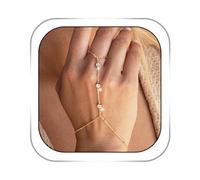 Bemous 2 Pairs Gold Ring Bracelet for Women Hand Chain Bracelets Dainty Ring Bracelets