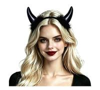 Bemous Devil Horns Headband Black Fur Hairband for Women Halloween Costume Cosplay Masquerade Accessories, Black, Red, Medium