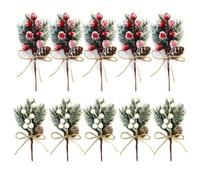 Bemvp 10pcs Artificial Berry Stems Pine Branches Christmas Red Berry Pine Cone Branch Christmas Diy Home Ornament