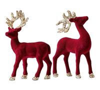 Bemvp 2pcs Glittering Reindeer Figurines Cute Deer Sculpture Christmas Desktop Ornaments for Christmas Festive Holiday Photo Props