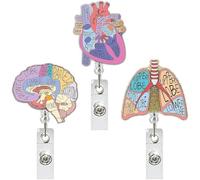Bemvp 3 Pcs Nurse Badge Reels Retractable Badge Holders with Clip Anatomy Heart Brain Lung Patterns Badge Reels for Student Gift