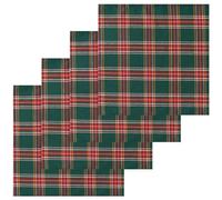 Bemvp 4pcs Christmas Scottish Plaid Cloth Napkins Classic Red Green Plaid Dinner Napkins for Xmas Holiday Table Decor